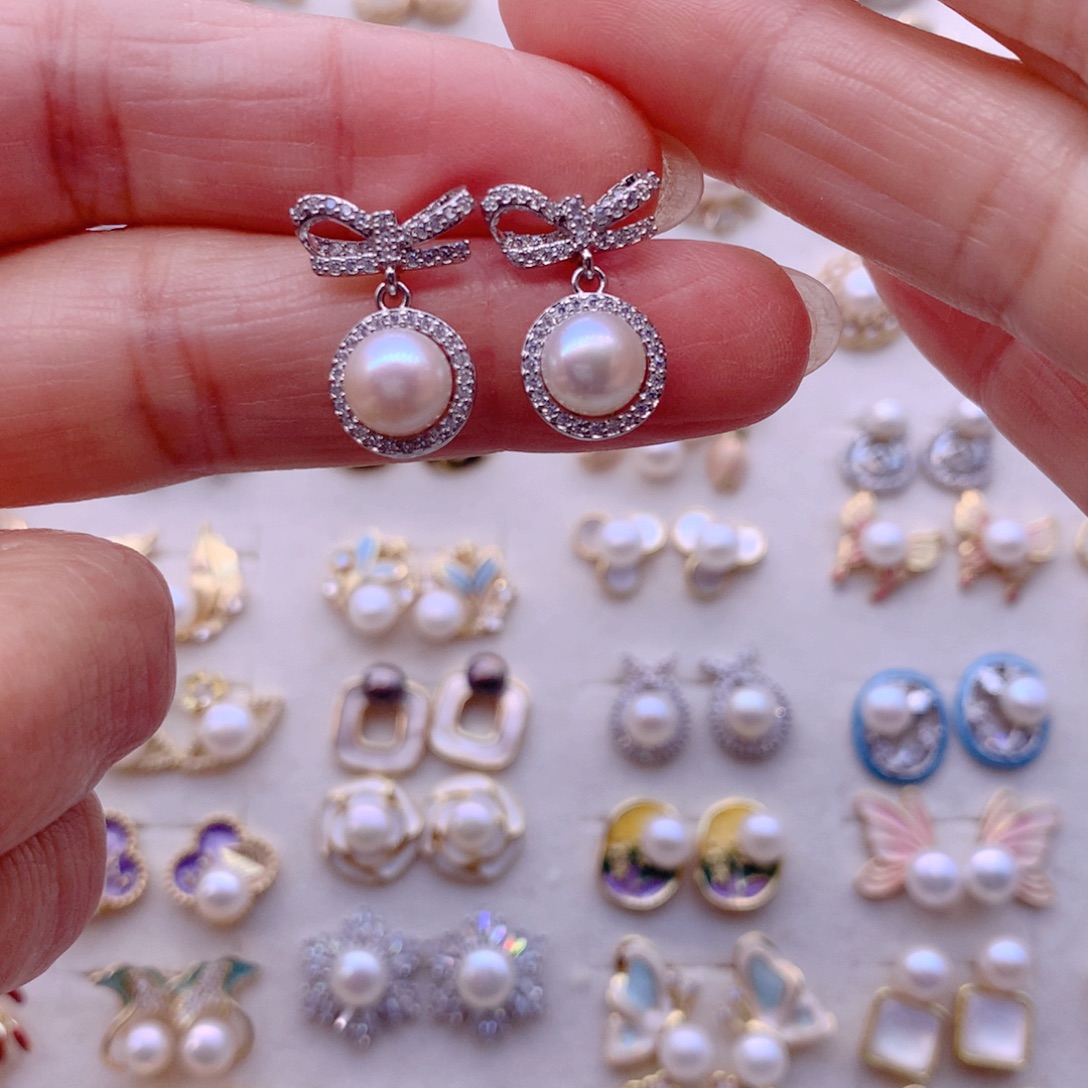 合金淡水珍珠耳饰