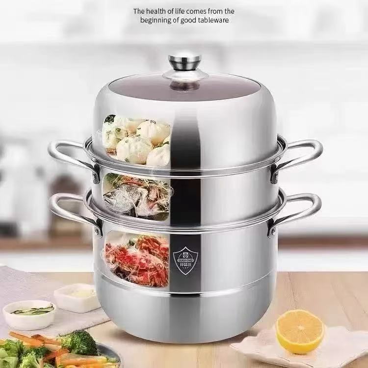国风皇冠三层蒸锅食品级不锈钢30cm--4886
