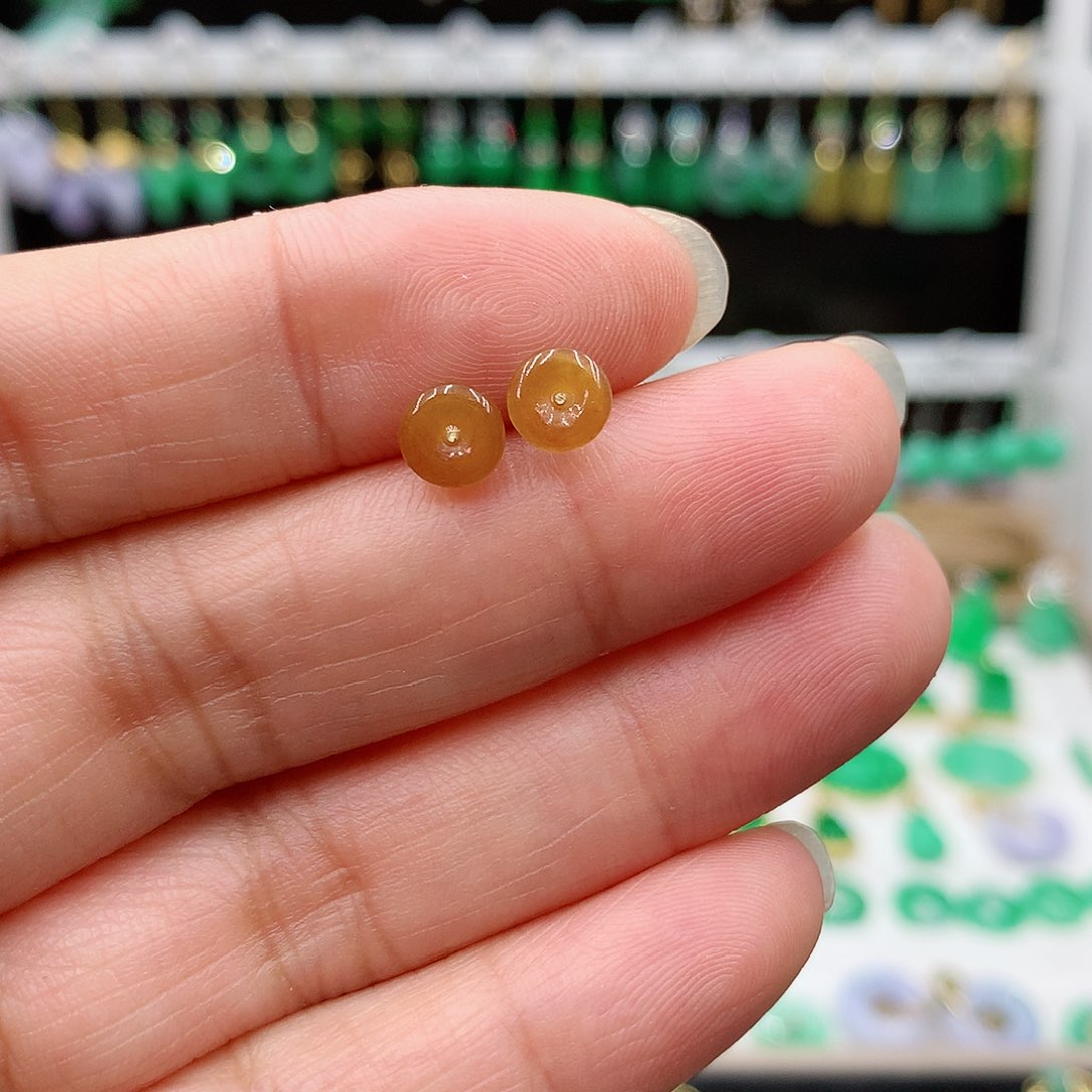 翡翠耳饰18K金镶嵌的