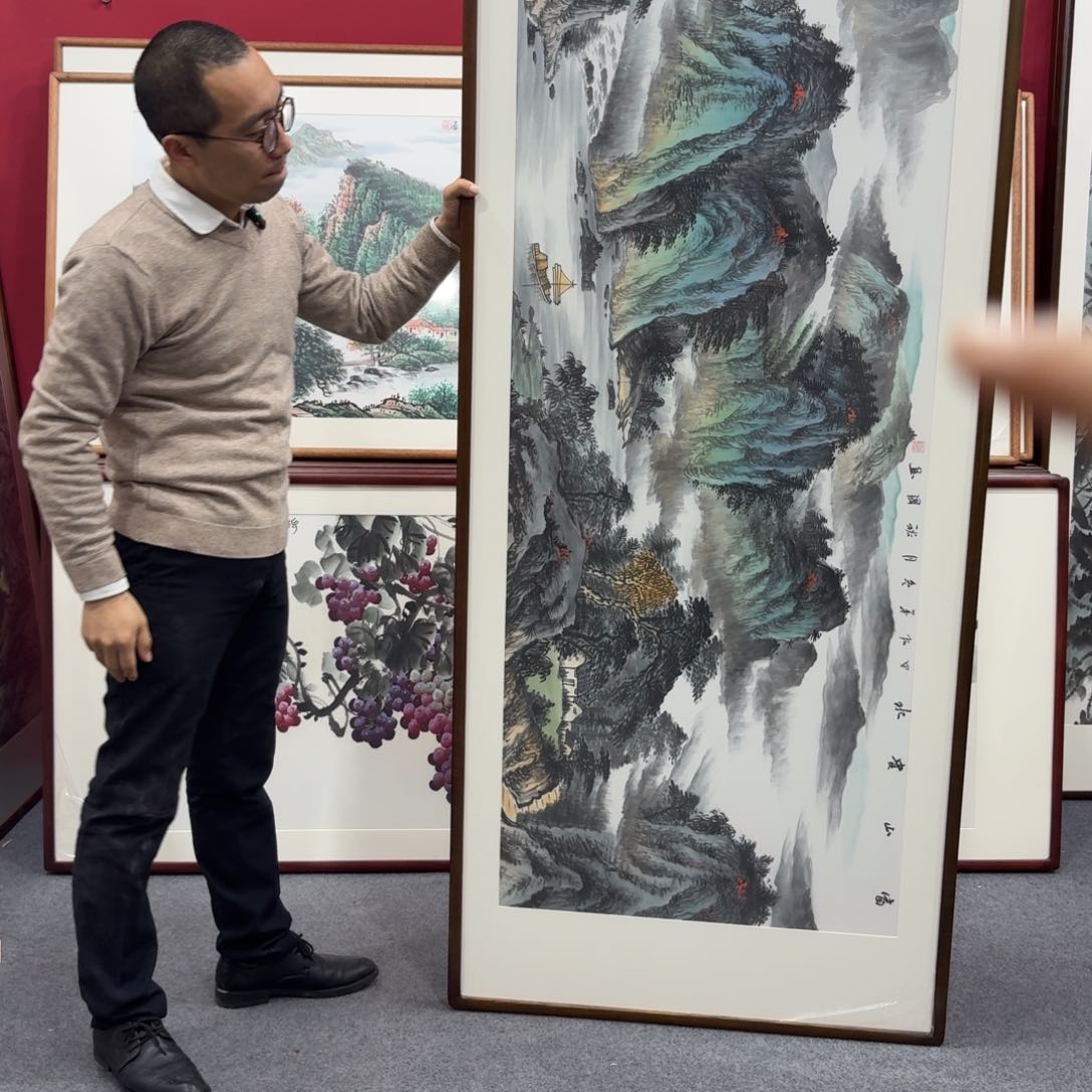 国画带框绘画210/80尺寸富山贵水