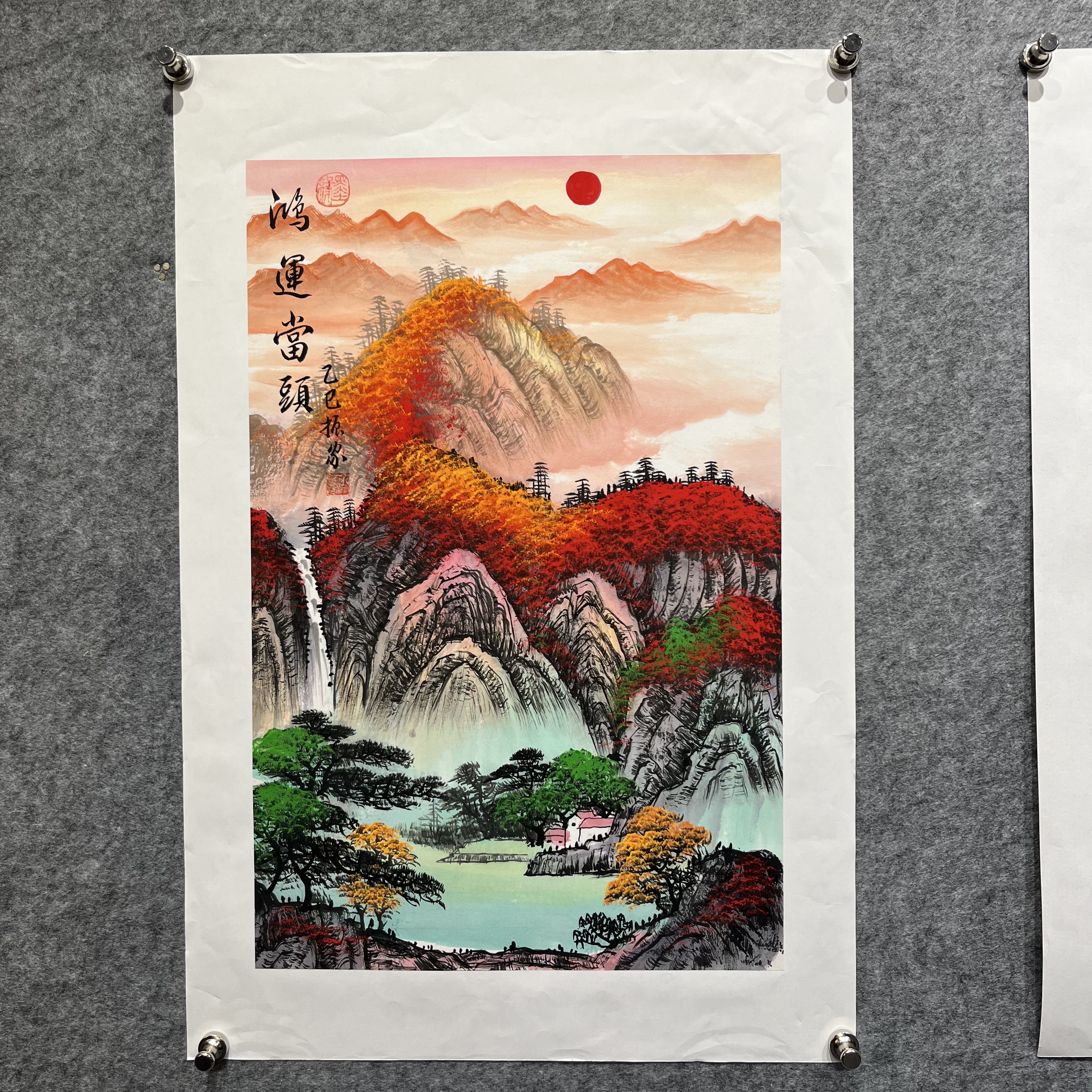 齐振家手绘画作小山水【鸿运当头 】55cmX80cm送龙纹圆筒收藏作品