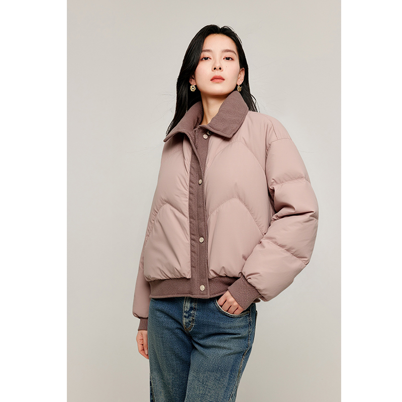 【流光风穿搭】茵曼25冬季90鸭绒撞色翻领羽绒服时尚百搭保暖短外套