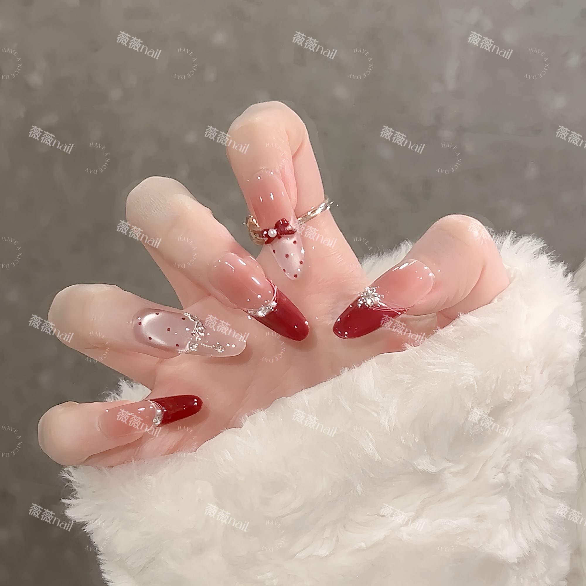 【酒红千金】纯手工穿戴甲红色法式浪漫显白高级美甲