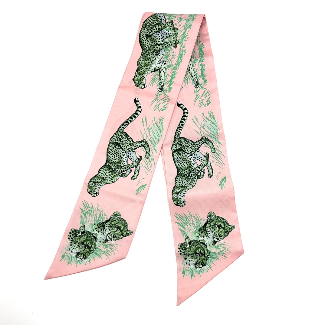 95新 Hermes/爱马仕 粉色猎豹丝巾 20635 