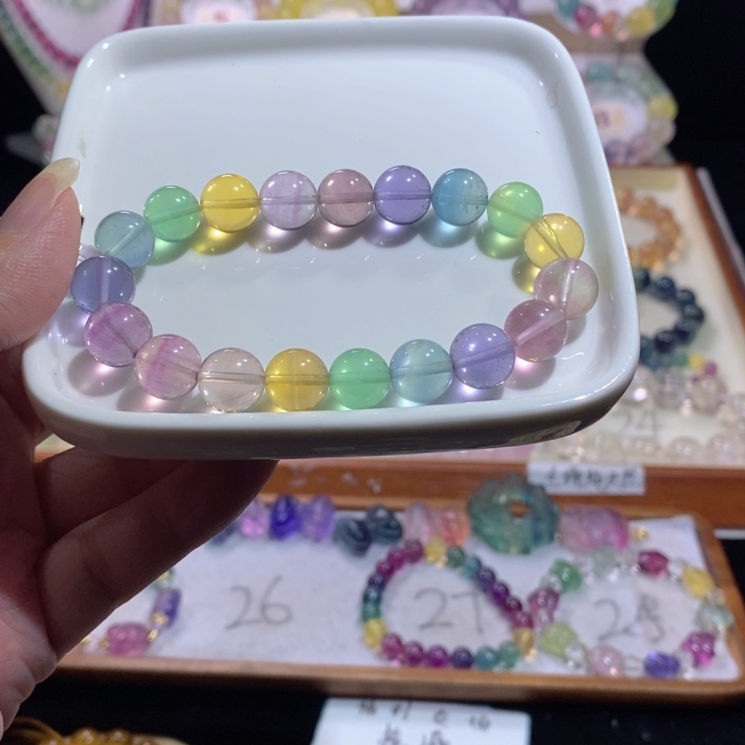 未镶嵌手链萤石10加彩虹