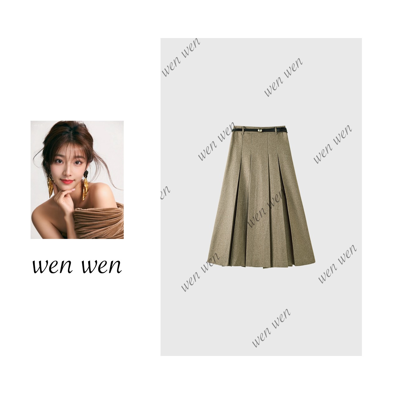 裙子女【一见倾心】百褶A字半裙9075