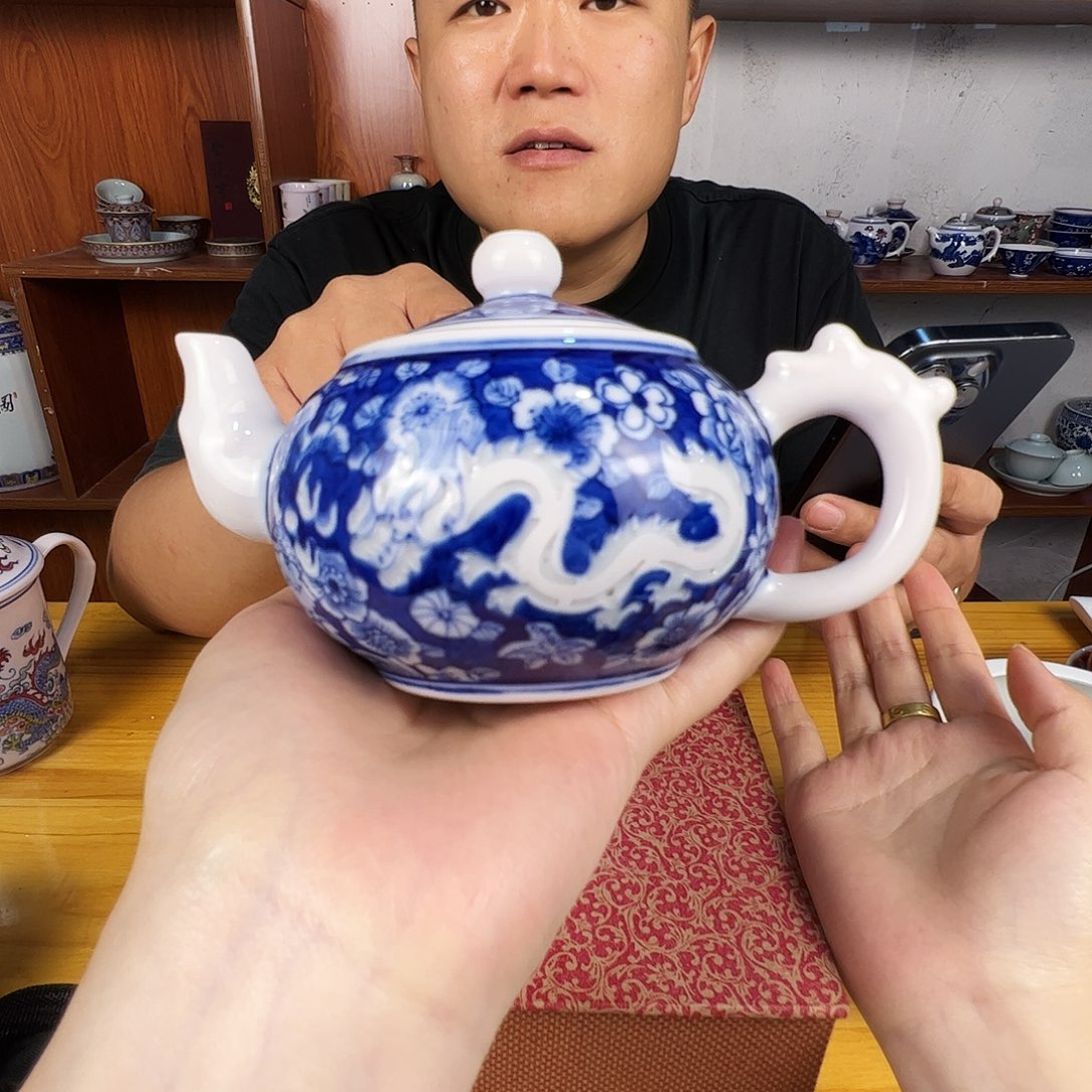 瓷片景德镇陶瓷红嘻嘻青花万花龙纹一只