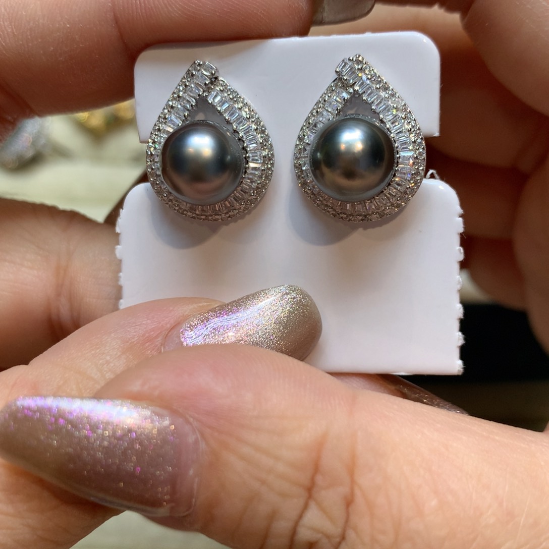 银S925镶嵌海水珍珠耳饰
