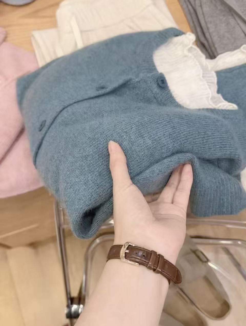 七言家新品！#绒感暮光蓝软糯毛衣女士开衫109