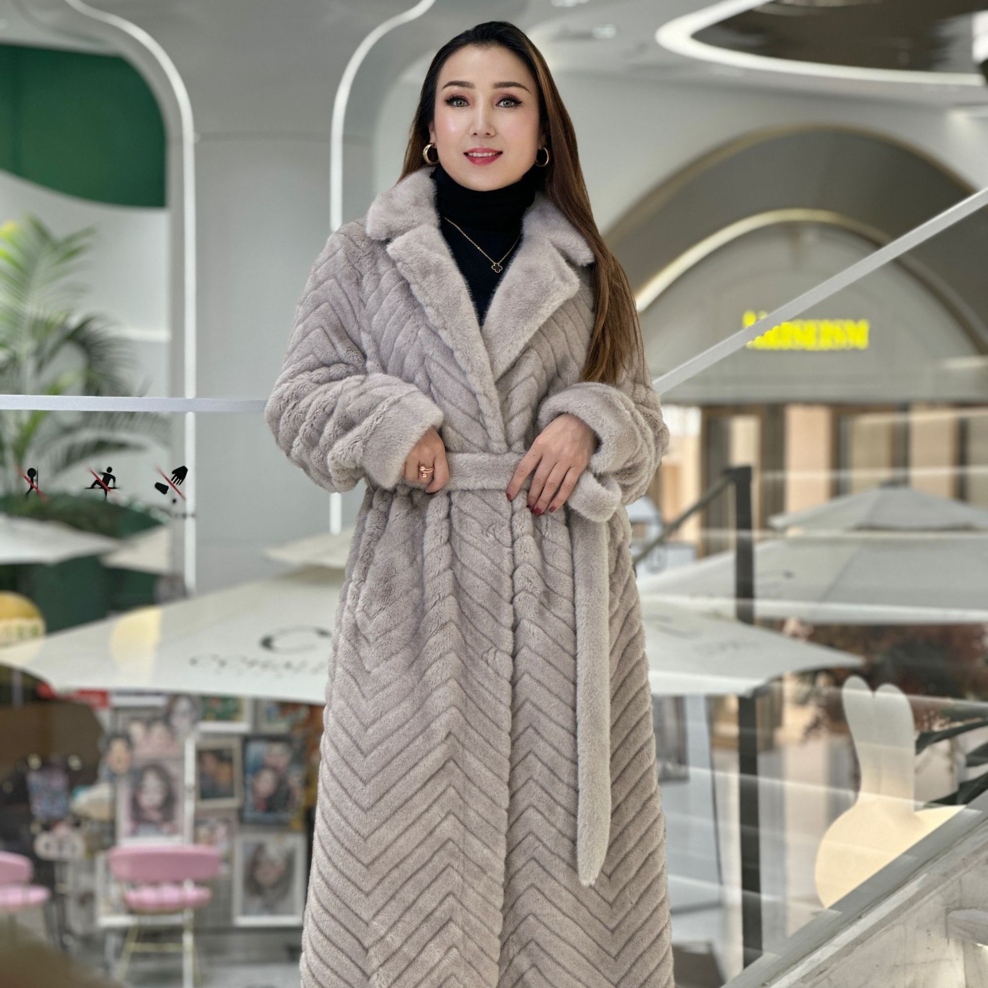 长款冬季长袖保暖千金风短外套灰色宽松开衫女款气质时尚女士