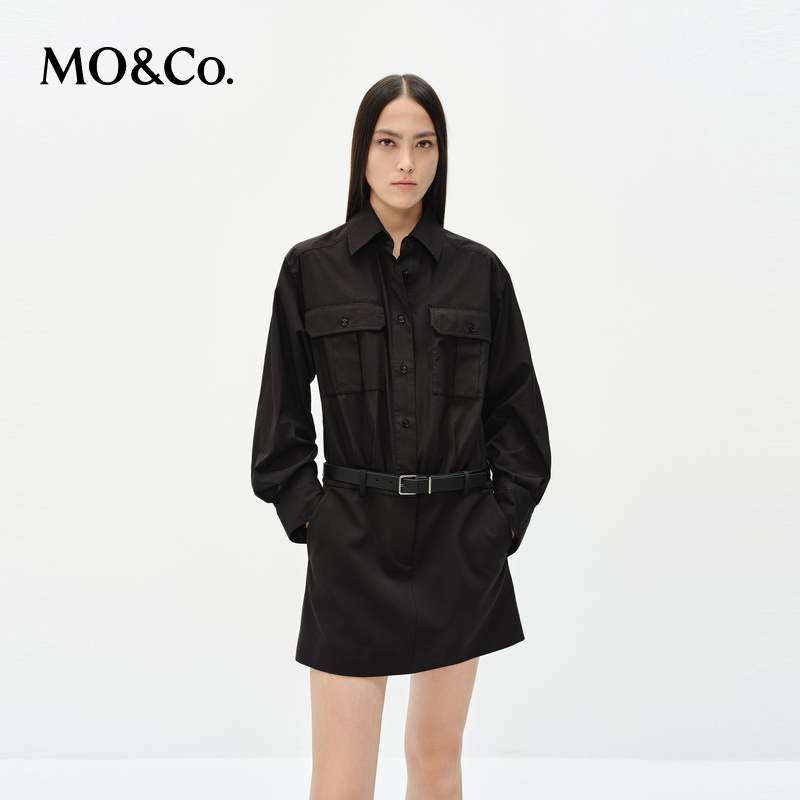 【达人专享】MOCO连衣裙2025春拼接弹力棉附腰带MBE1DRST03