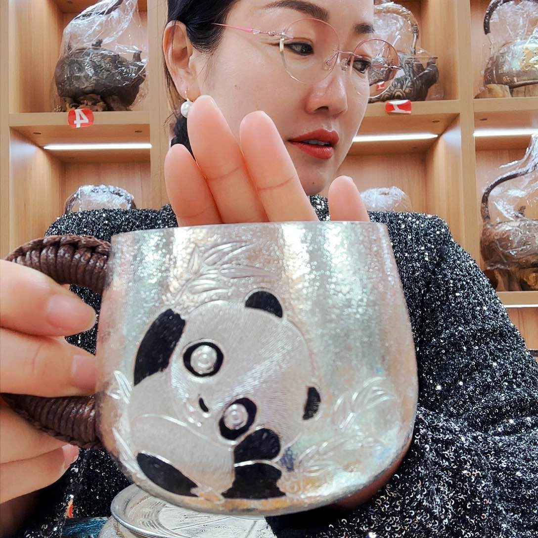 盖碗银杯子一个足银999