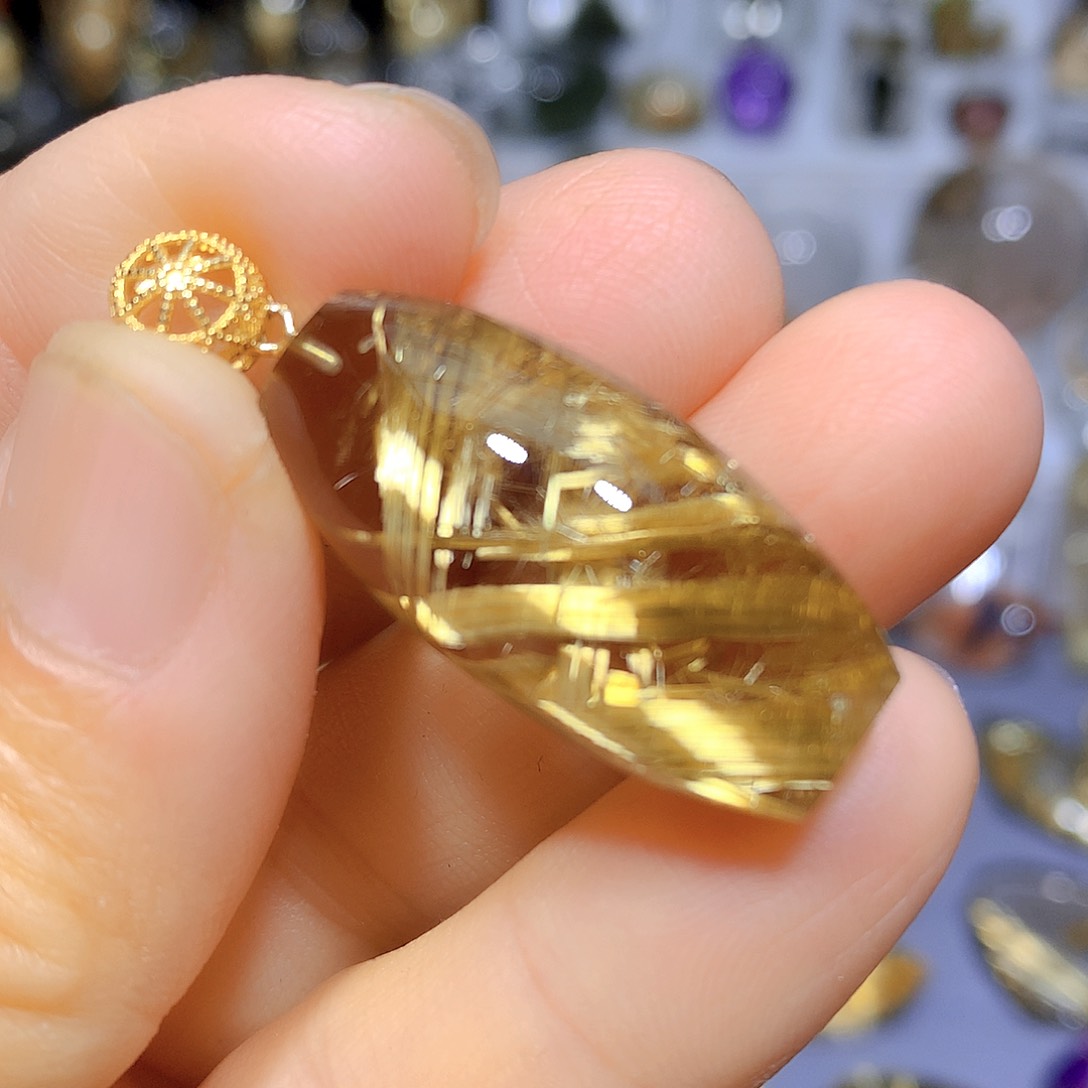 水晶吊坠银S925镀金镶嵌天然水晶