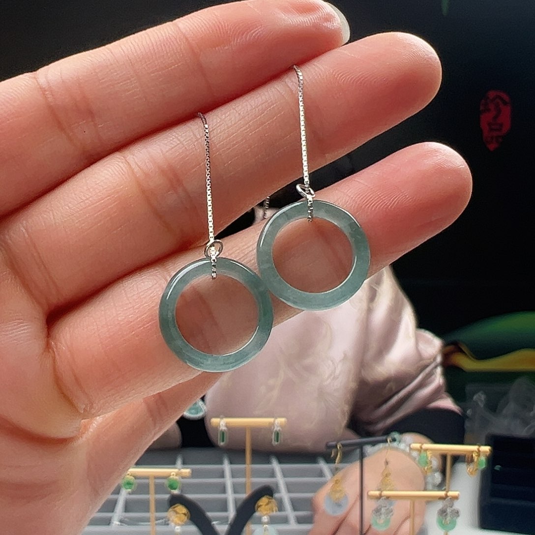 银S925镶嵌翡翠耳饰