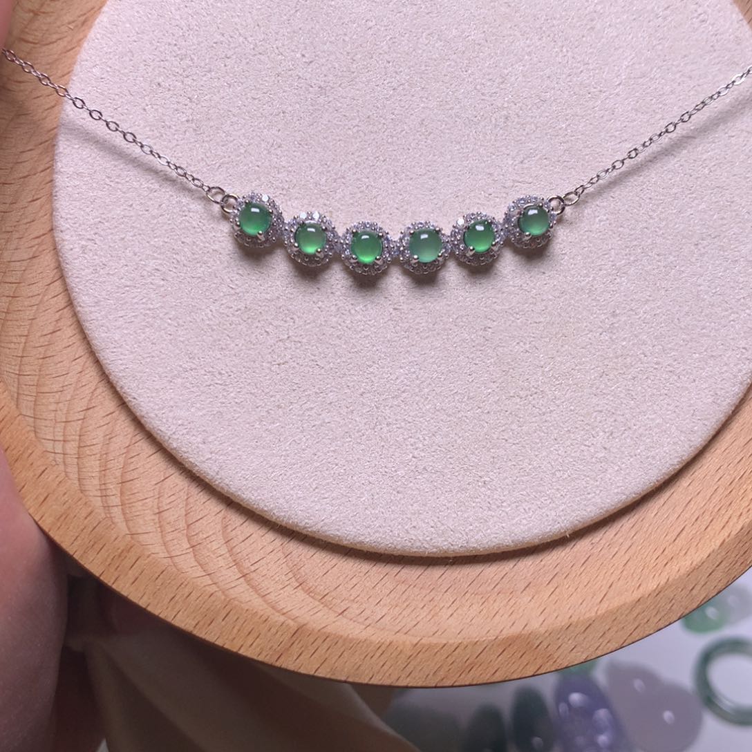 翡翠银S925镶嵌颈饰不封底-蛋面项链