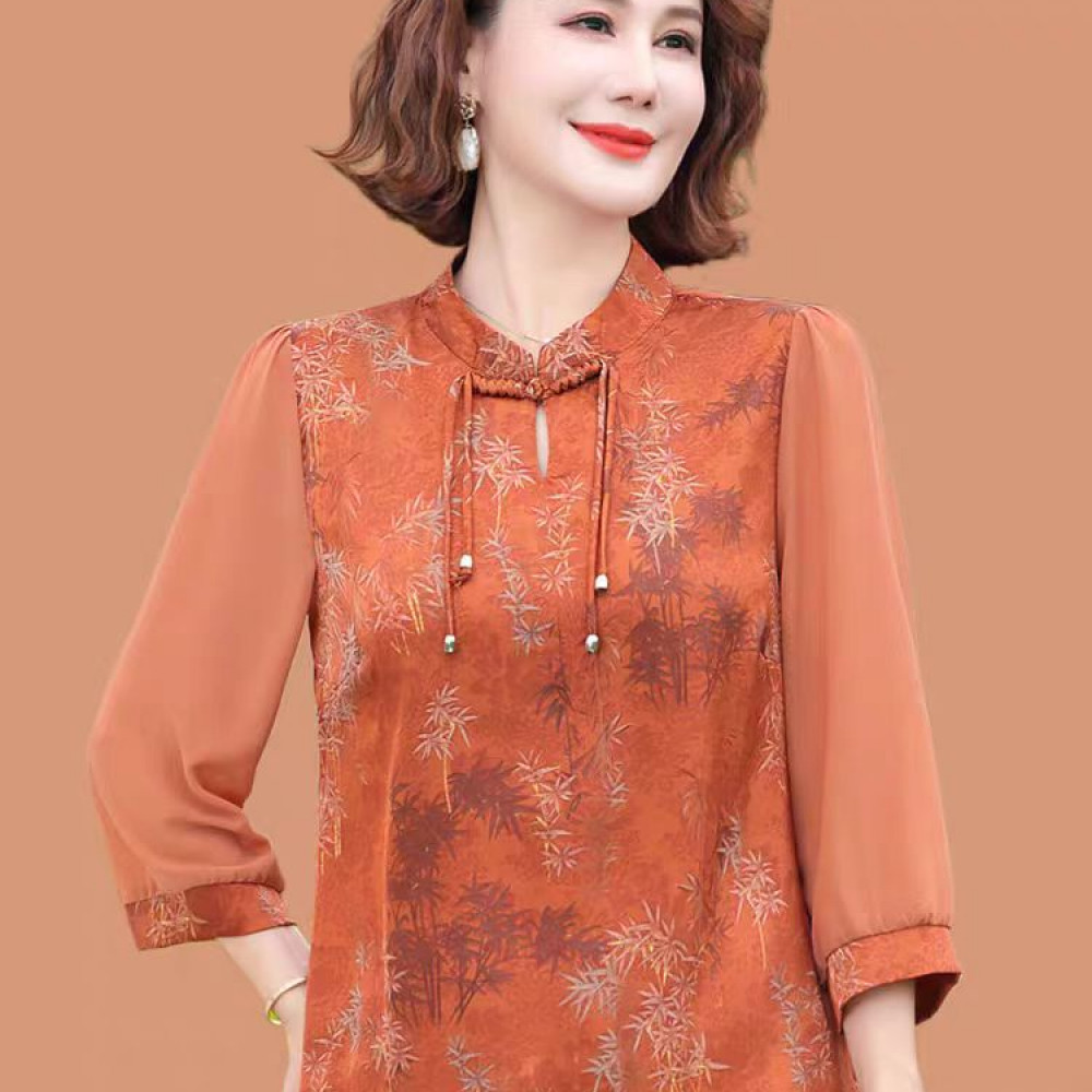 9493-夏季新款新中式国风气质减龄中袖妈妈装上衣小衫（新仓）
