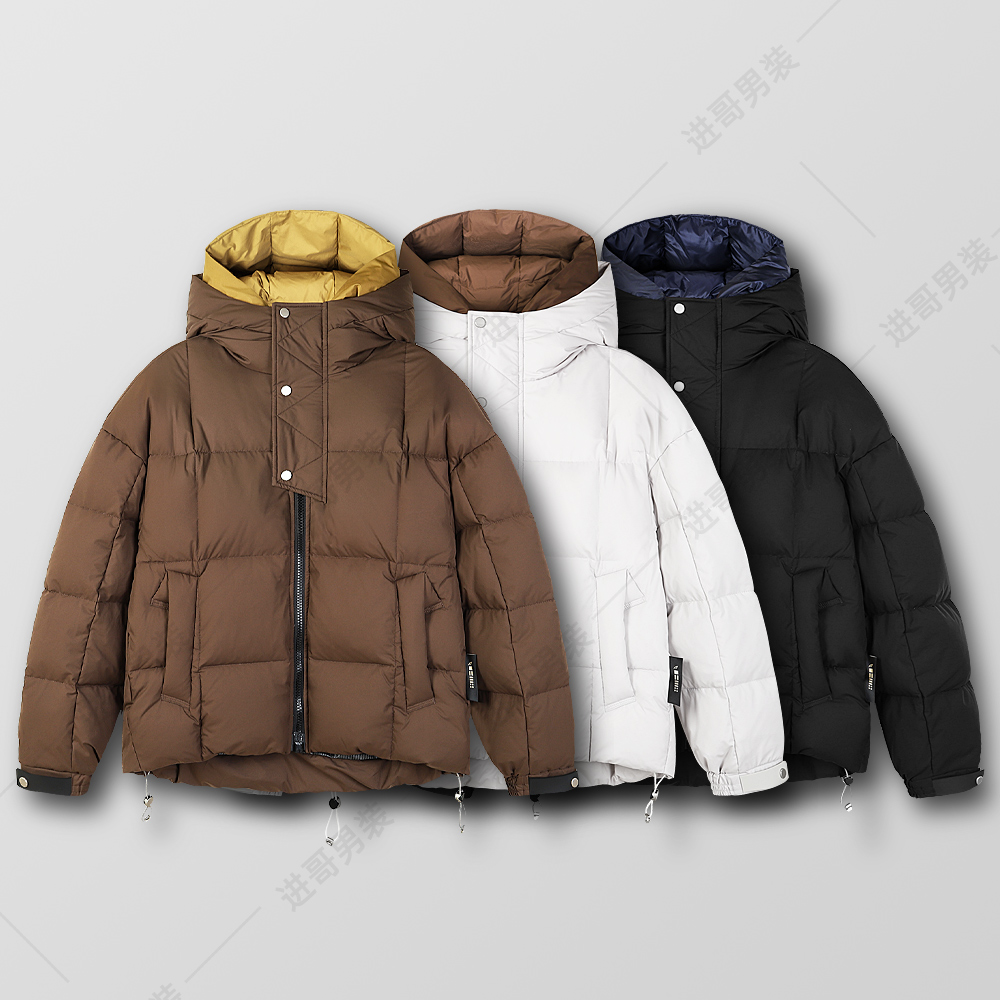 2025时尚百搭男士冬季蓬松保暖假两件双连帽90鹅绒宽松羽绒服