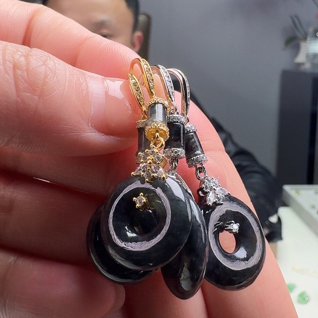 翡翠耳饰银S925镶嵌多样性发货其一