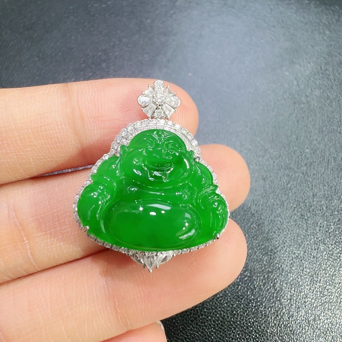 翡翠吊坠(不含链)18K金镶嵌