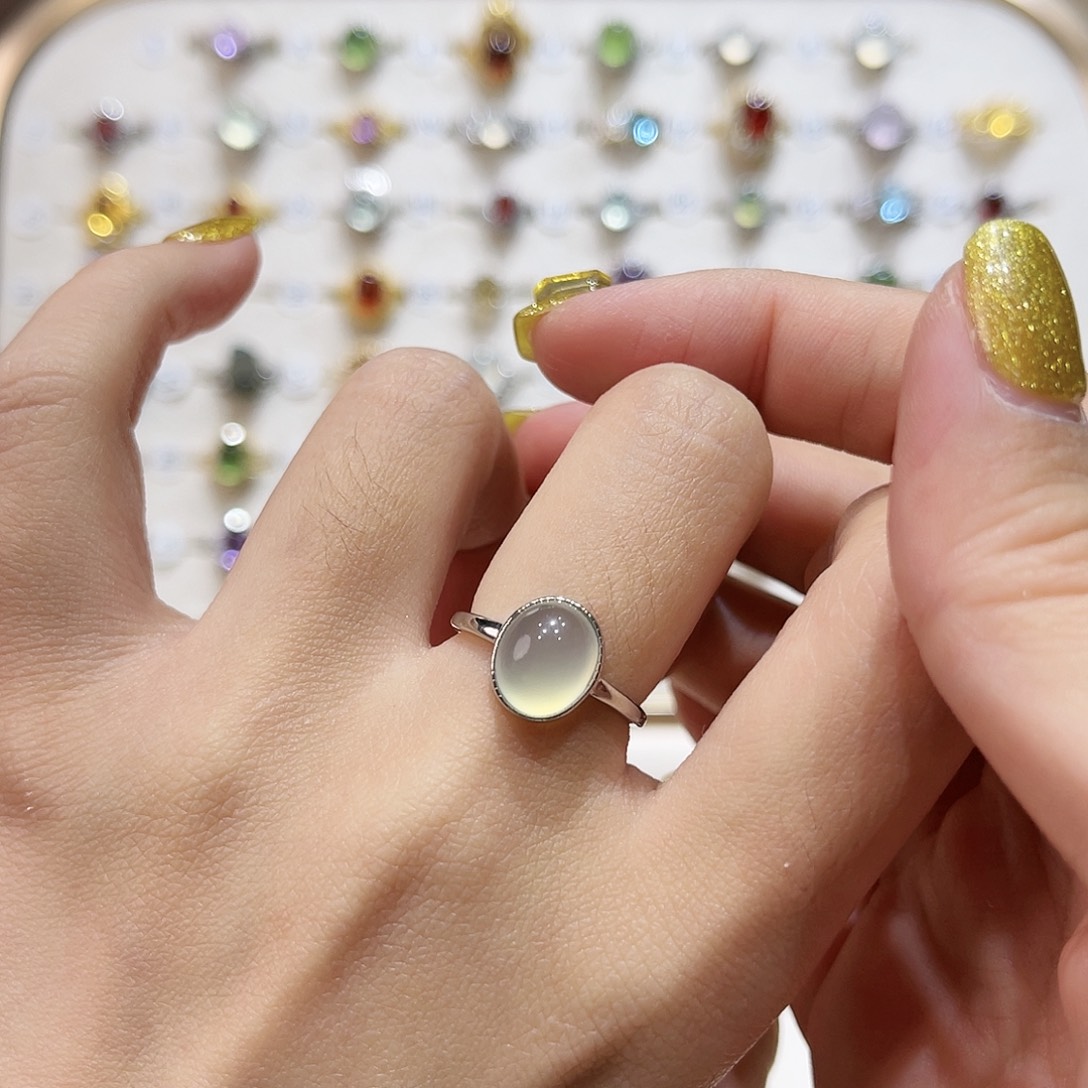 蛇纹石玉戒指银S925镶嵌