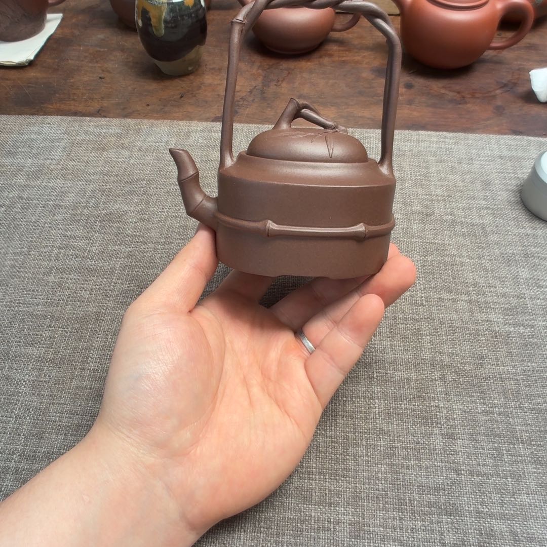 紫砂茶壶80年代拼紫泥绞竹提梁壶