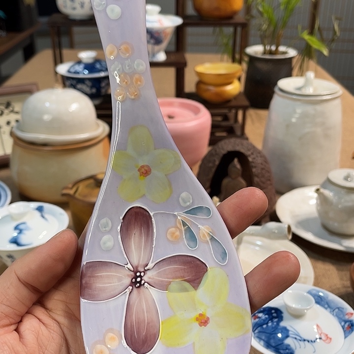 瓷片饭勺手绘的好看的