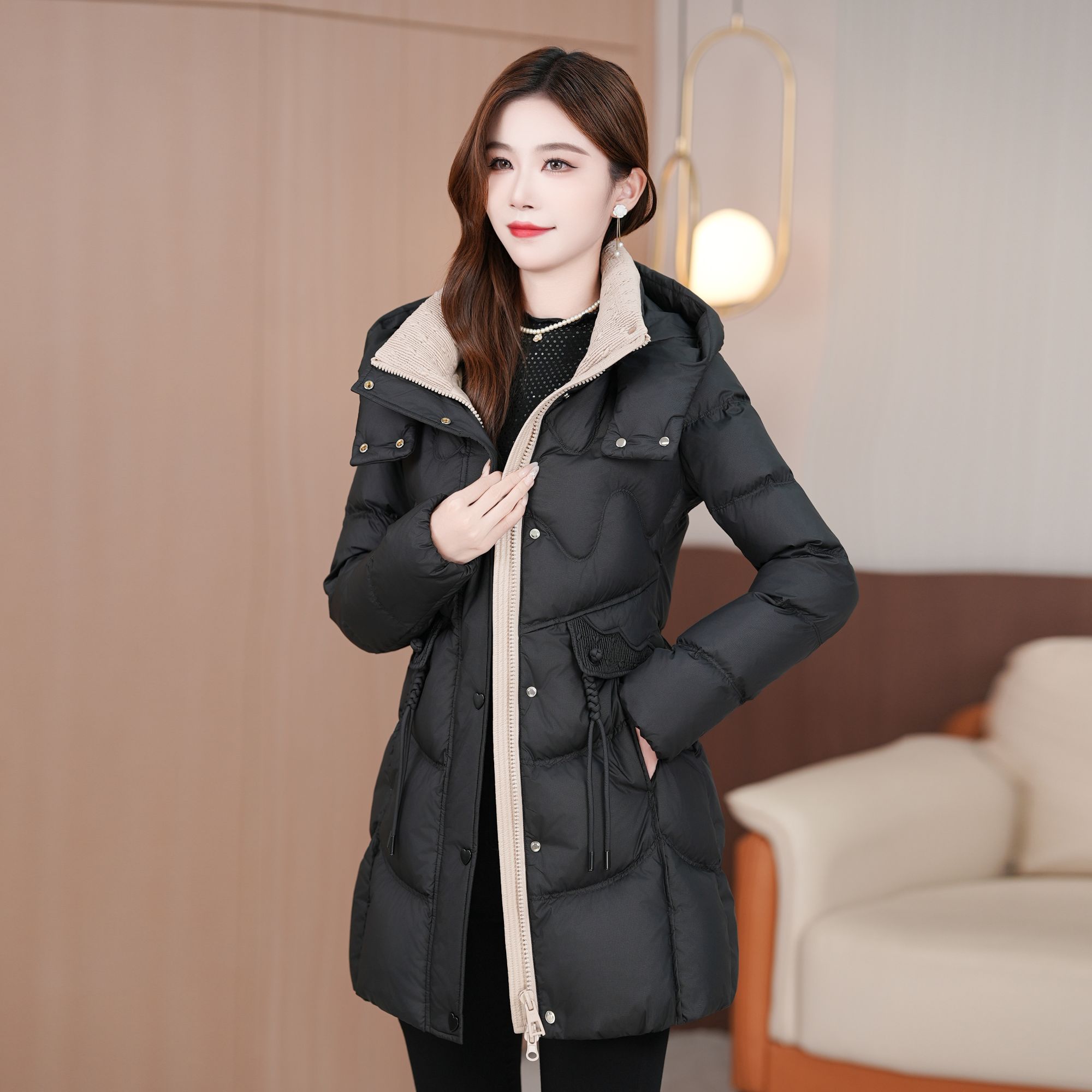 新国标90白鸭绒2024年冬季新款女士显瘦时尚百搭中长款羽绒服女