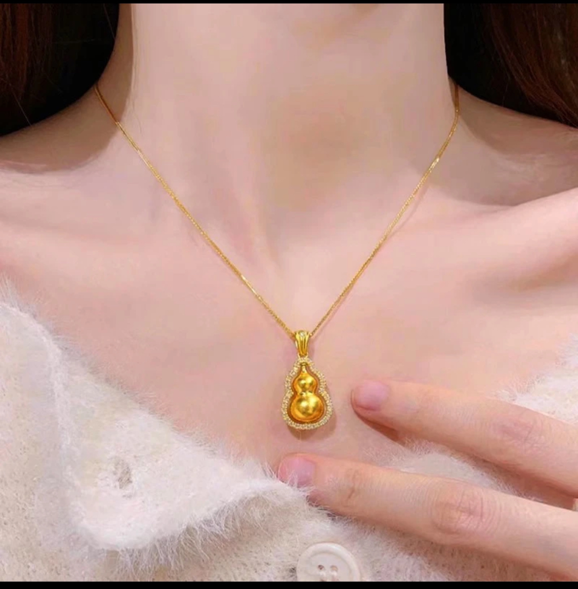 铜合金吊坠 精工版新中式古法镶嵌葫芦吊坠搭配肖邦链项链