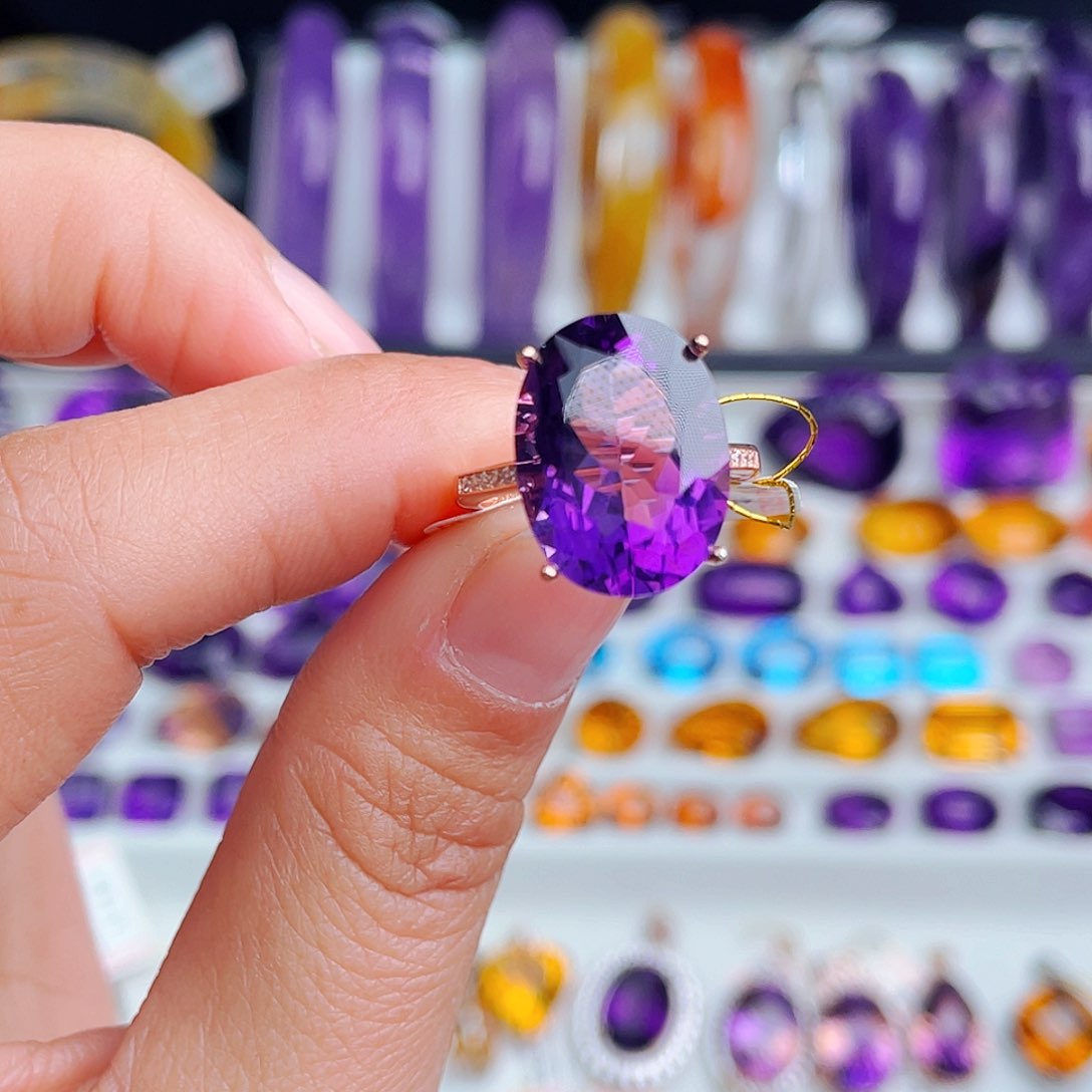 银S925镶嵌戒指紫晶天然保真