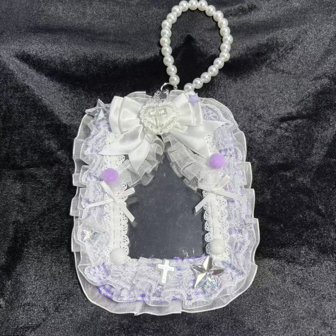 纯手工制作谷美卡套ins风动漫周边卡通小卡咕卡保护套带珍珠链