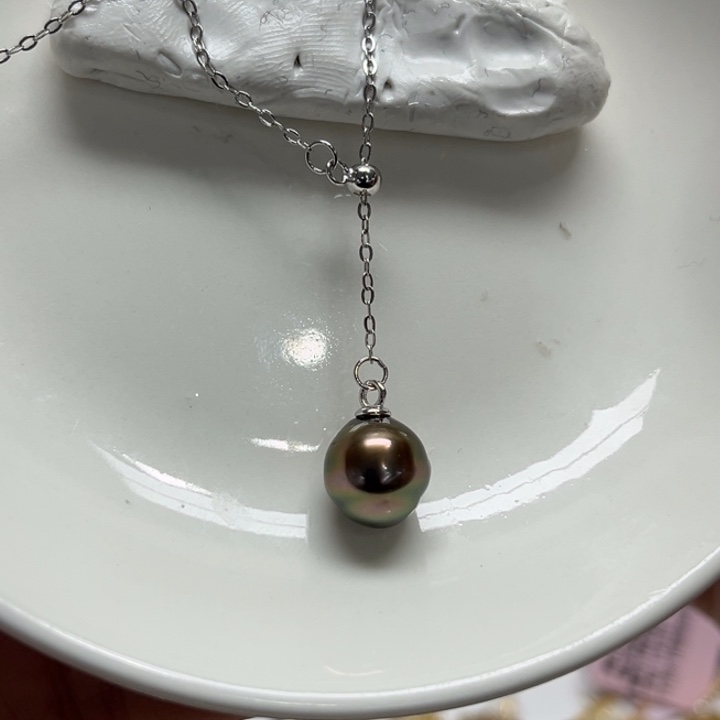 银S925镶嵌套链海水珍珠大溪地8-9m 123号