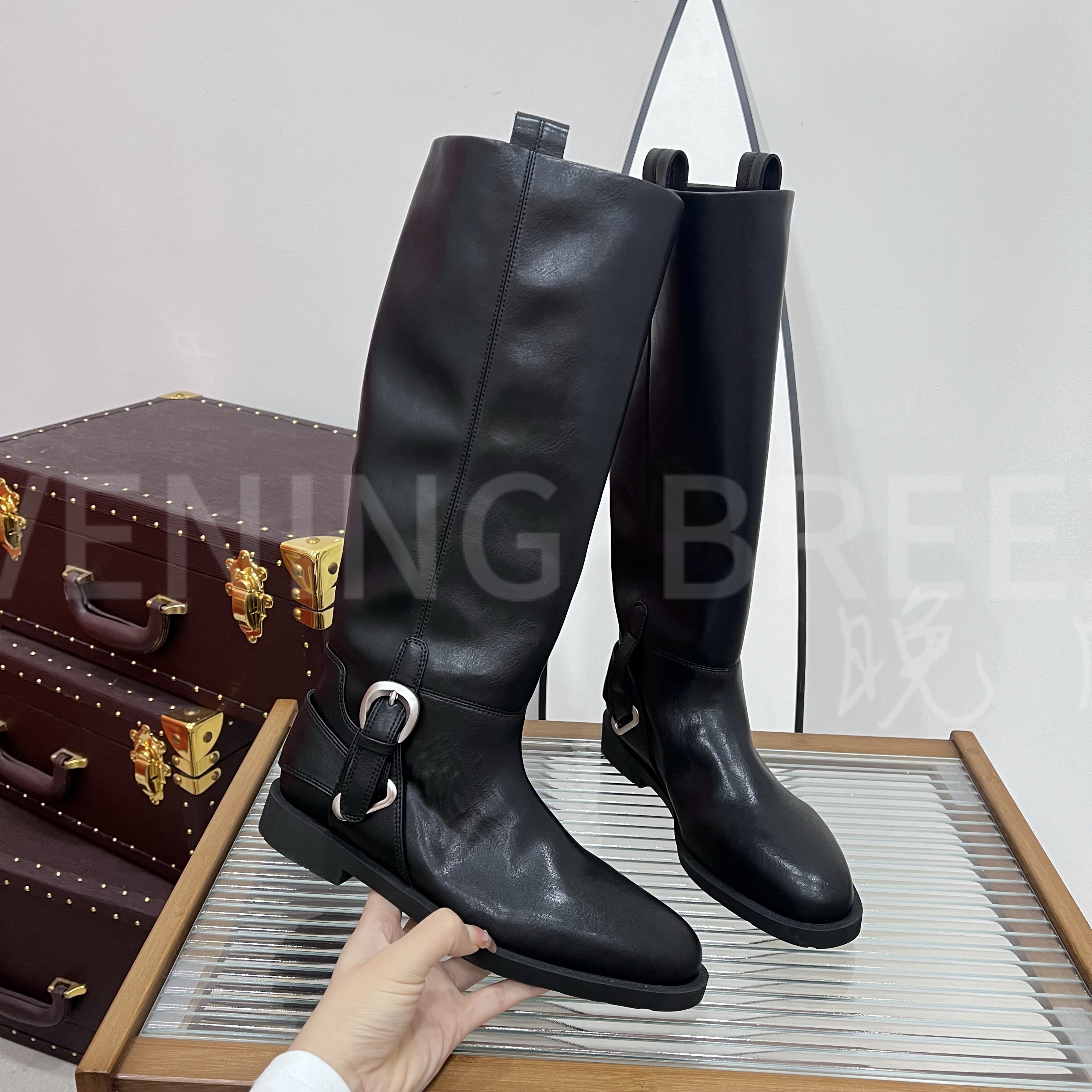 【LANXI MOMO】优雅气质真皮长筒靴时尚英伦风弹力软底25CX440LX