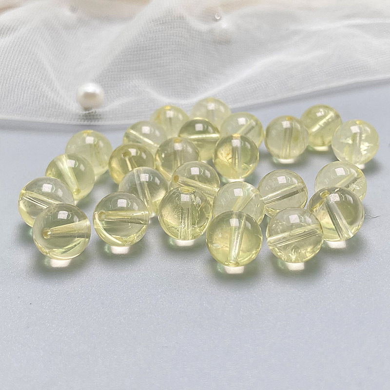 天然水晶柠檬晶散珠黄水晶圆珠子串珠手链手珠材料配件配饰diy