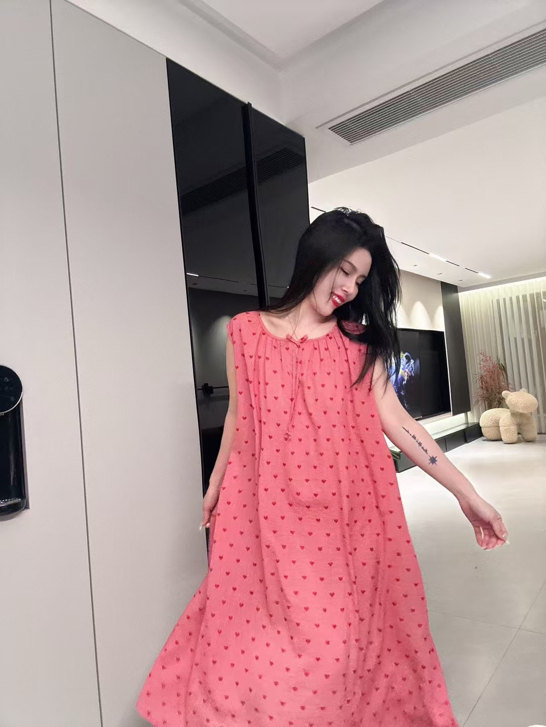 麦可将冰凉小心心面料长裙家居服睡裙