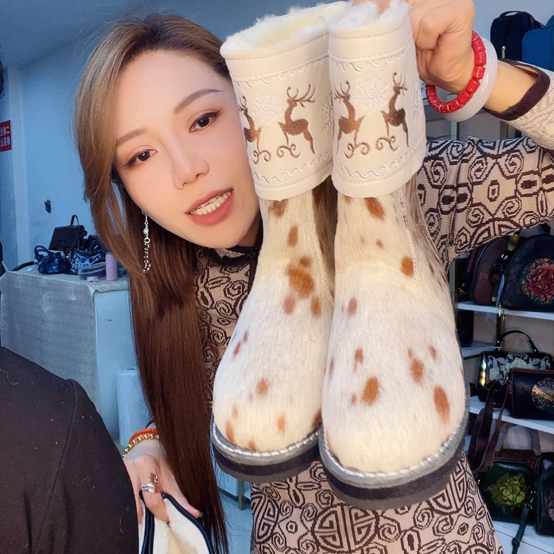 蒙古元素马毛靴子37