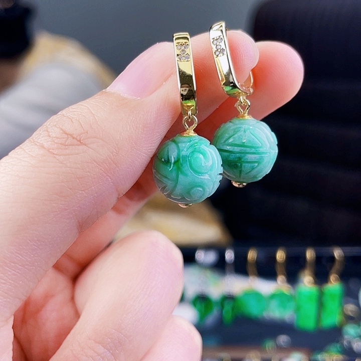 翡翠银S925镶嵌耳饰饰品