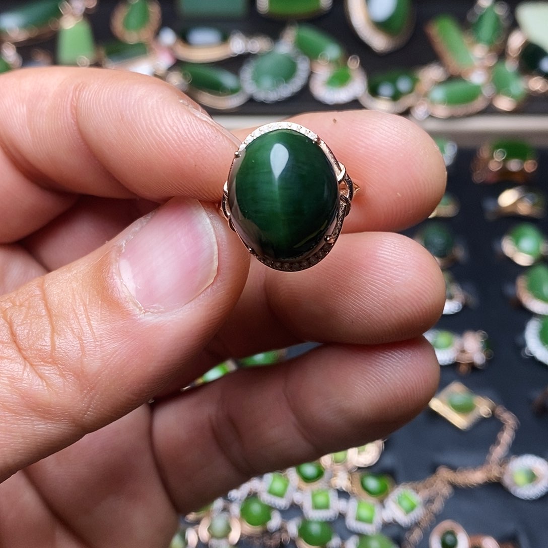和田玉（碧玉）戒指银S925镶嵌