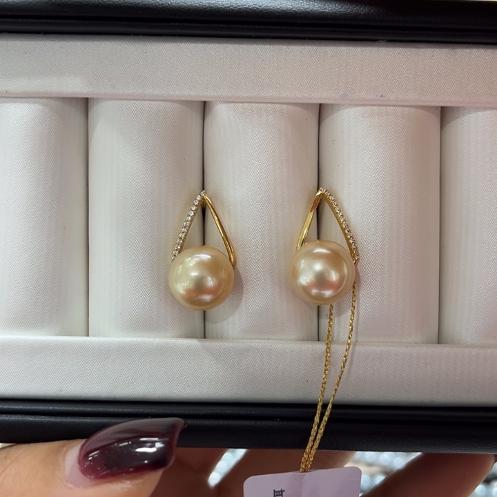 海水珍珠耳饰银S925镶嵌10-11mm