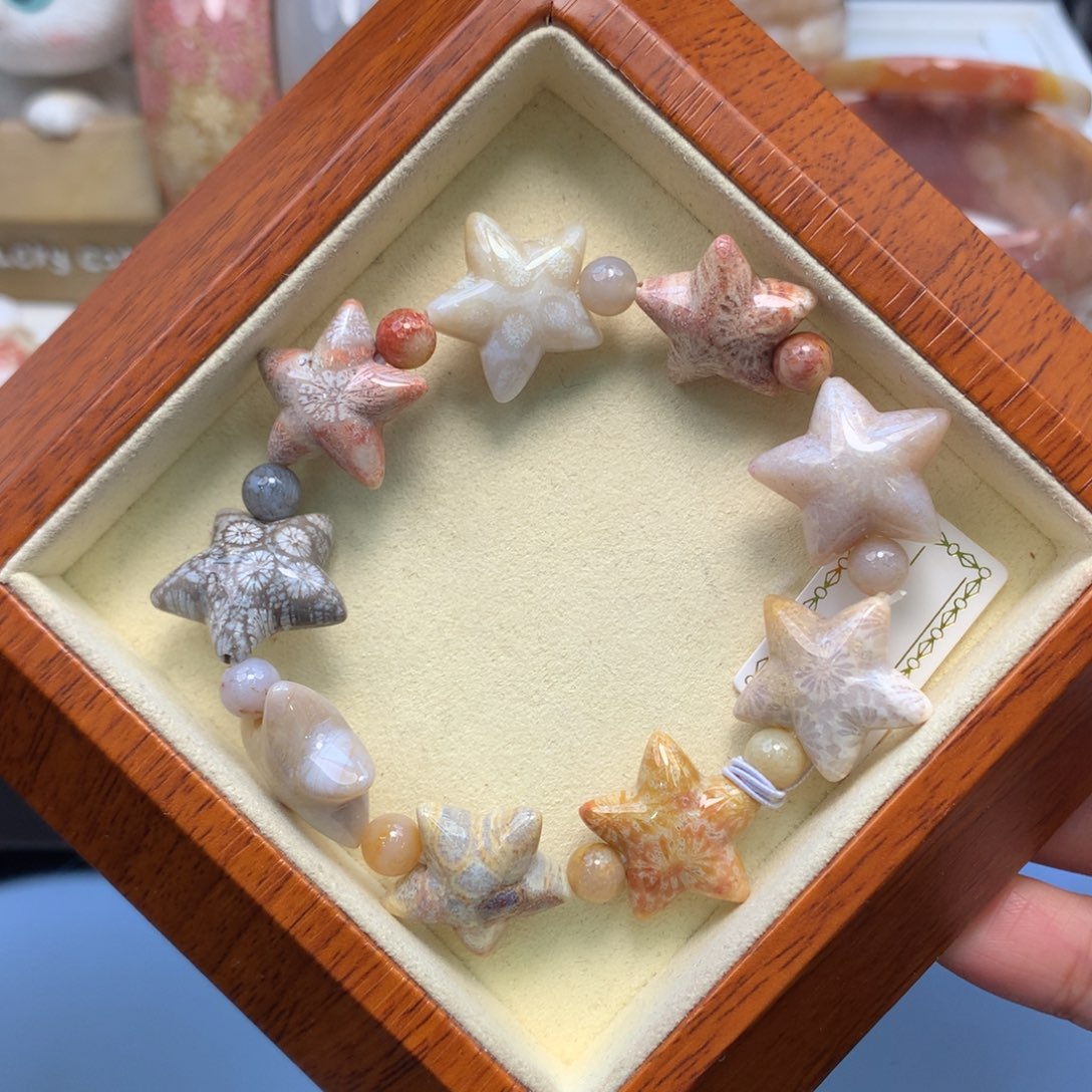 硅化珊瑚（珊瑚玉）手串未镶嵌星星手串