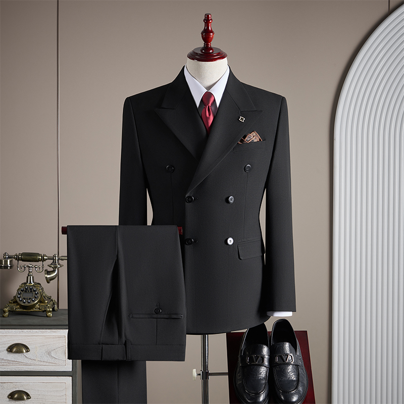 【TGH】双排扣英伦风西服男商务休闲西装套装高级感帅气三件套TZ760