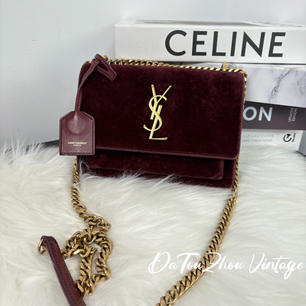 95新 YSL/圣罗兰 丝绒日落链条斜挎包bb 