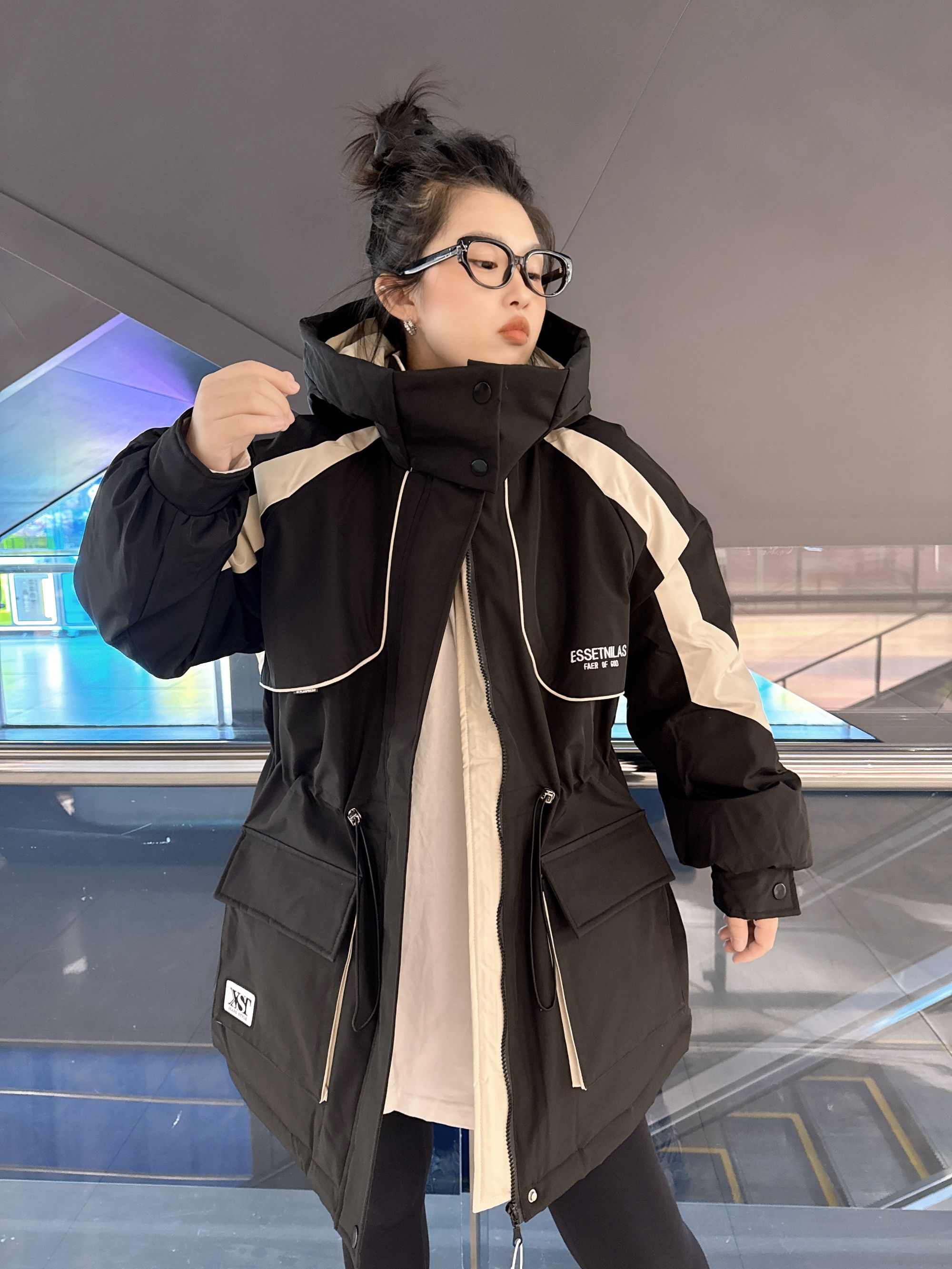 2199#2025冬季羽绒棉服女中长款收腰时尚高级感大码派克保暖外套