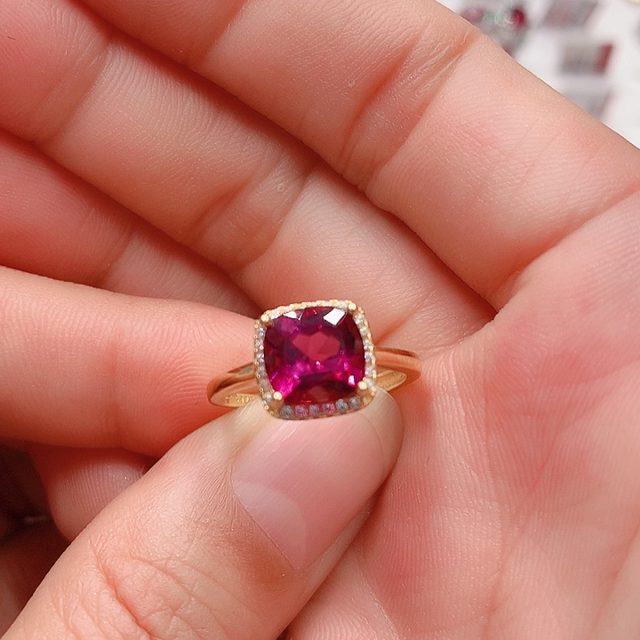 石榴石戒指银S925镶嵌重****）8✖️8