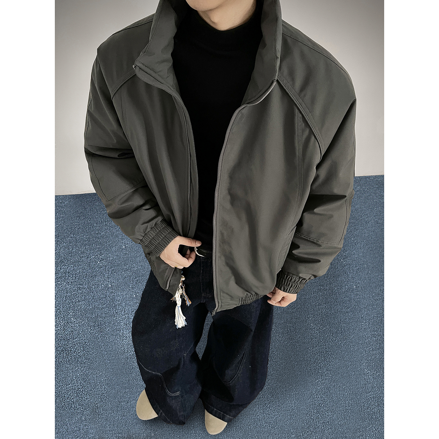 棉衣男冬季港风宽松纯色立领休闲棉服外套潮牌潮流加厚立领棉袄