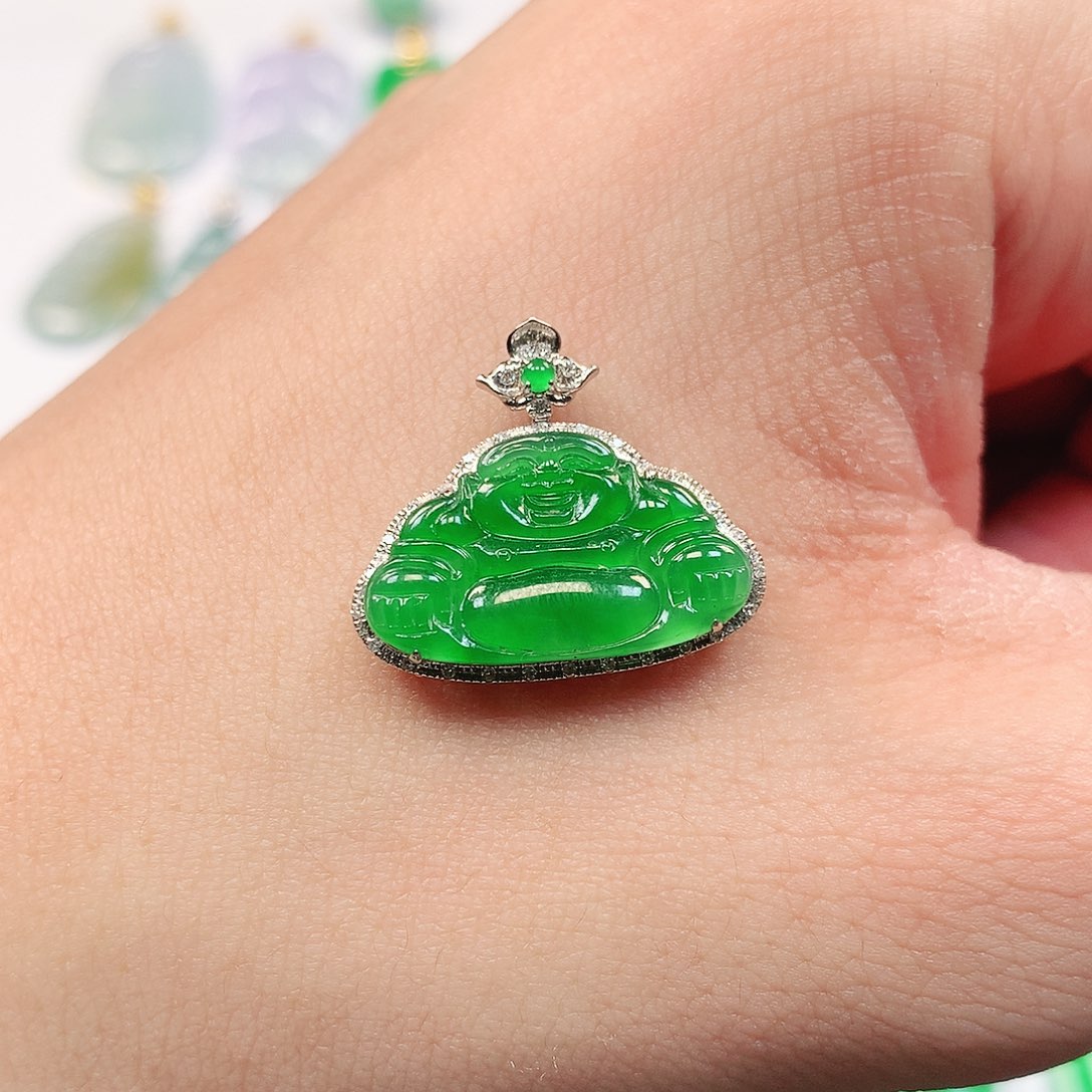 翡翠18K金镶嵌吊坠(不含链)