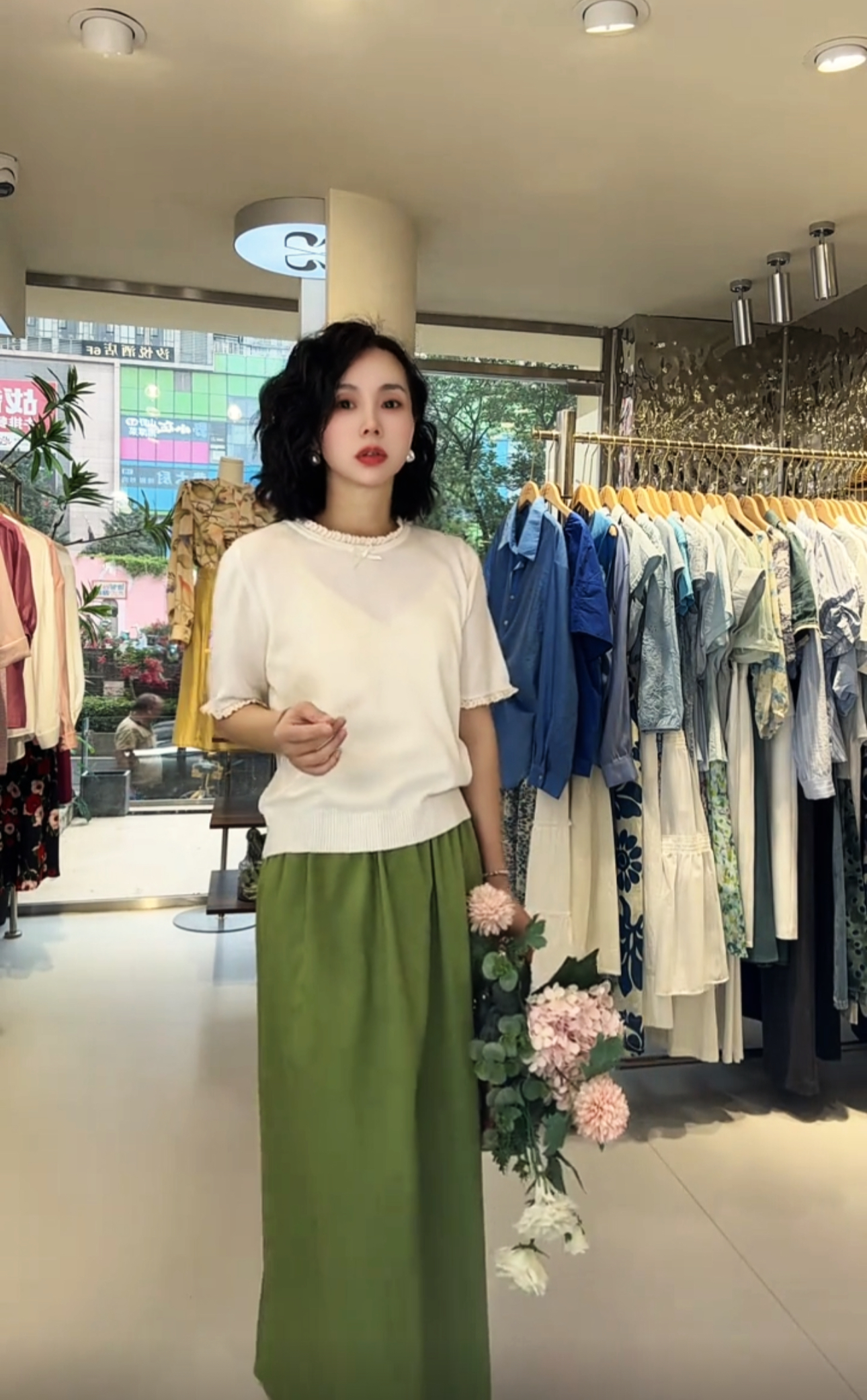 729* 呼吸感亚麻混纺松紧腰后开叉半身裙