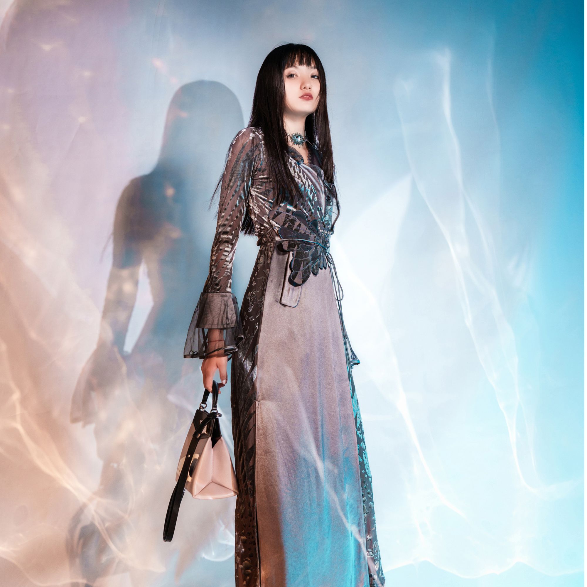 妖客【官方正品】莳与舟C230872连衣裙刺绣丝绒醋酸国风设计师品牌