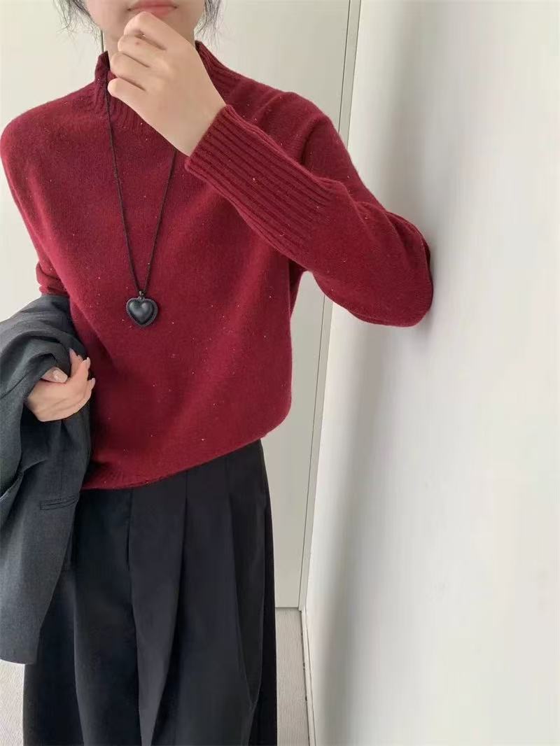 2017三炫轻奢女装冬季新款半高领纯色闪闪针织打底衫