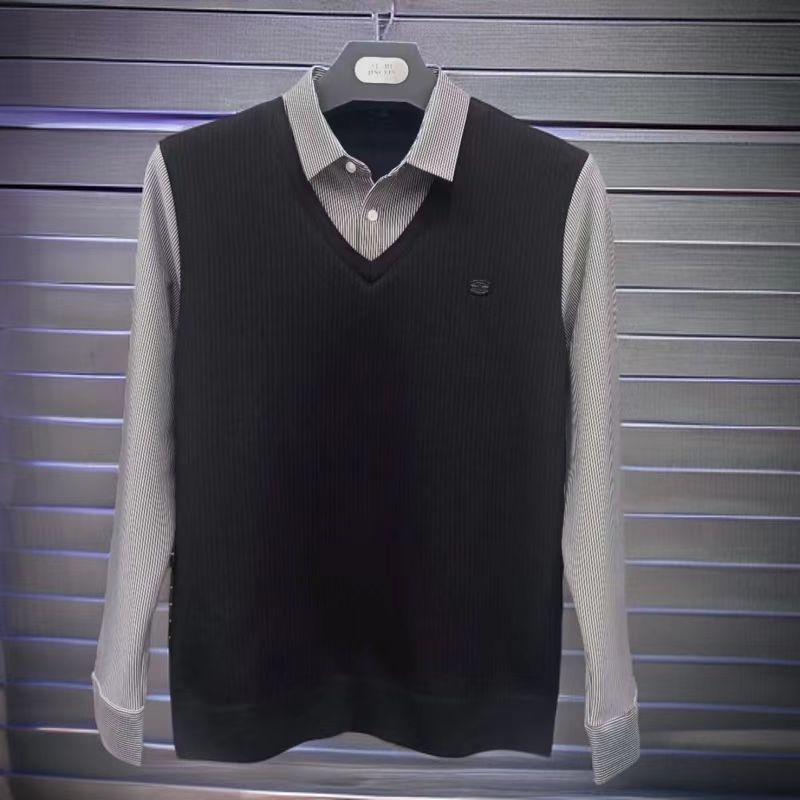 【6613精英商务】加绒男士假两件T恤保暖内搭