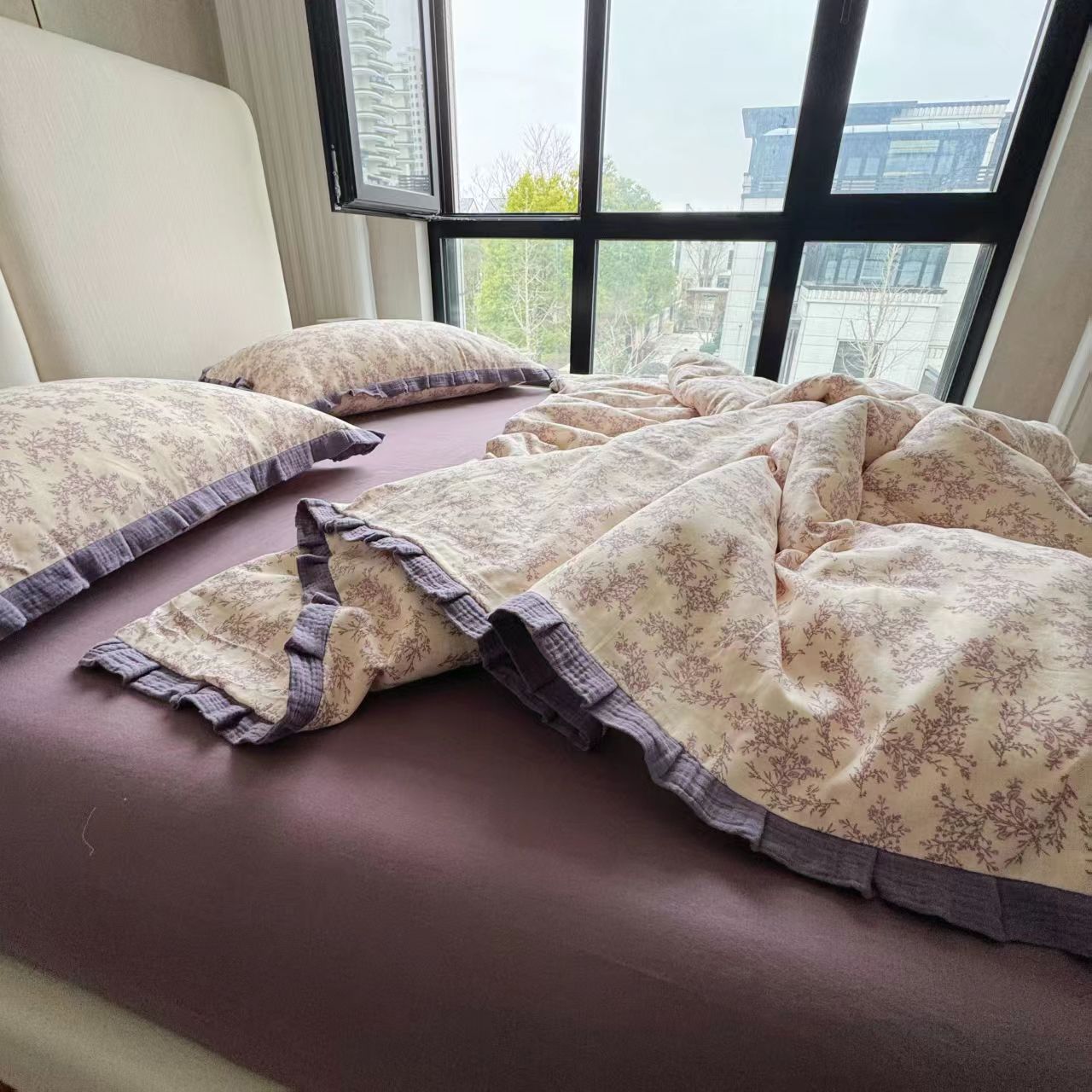 100%全棉四件套皱皱纱花边款